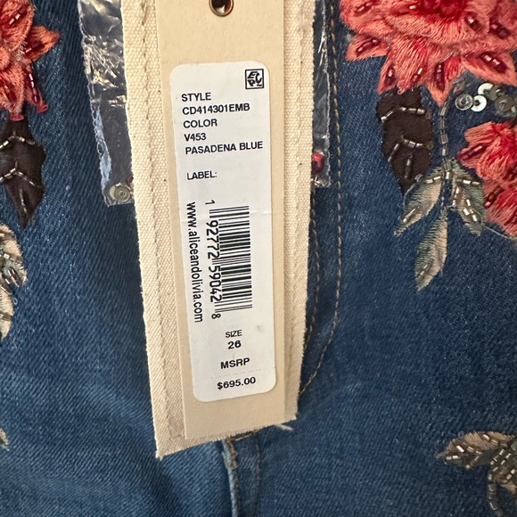 Alice + Olivia Blue Floral Embroidered Flare Jeans - Picture 9 of 15